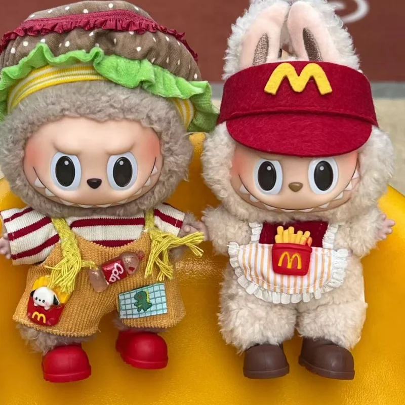 For Labubu/Roo Mouse/Cool Fish 15 17CM Doll Fast Food French Fries Hamburgers Fahsion Coffee Apron Cosplay Clothing Accessories