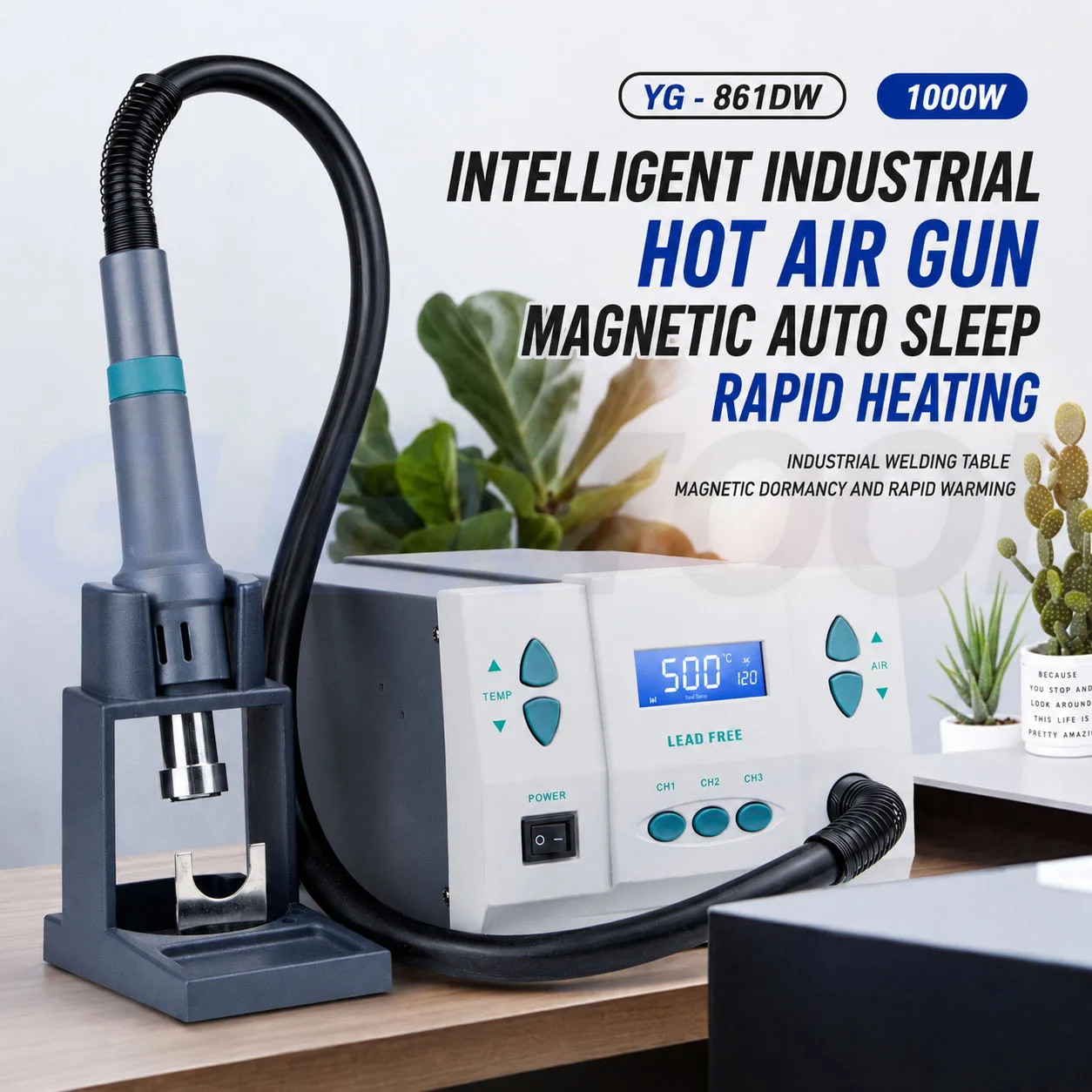 Industrial Grade Hot Air Gun 1000W High-power Mobile PhoneComputer Circuit Board Maintenance Soldering Hot Air Gun