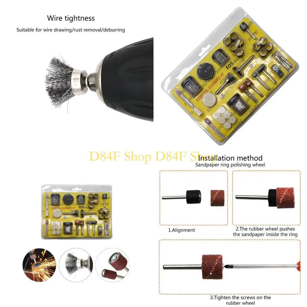 D84F 105Pcs Abrasive Wheel Buffing Polishing Wheel Wire Brushes Set for Rotary Tool Accessories Multiple Abrasive Rotary Tool