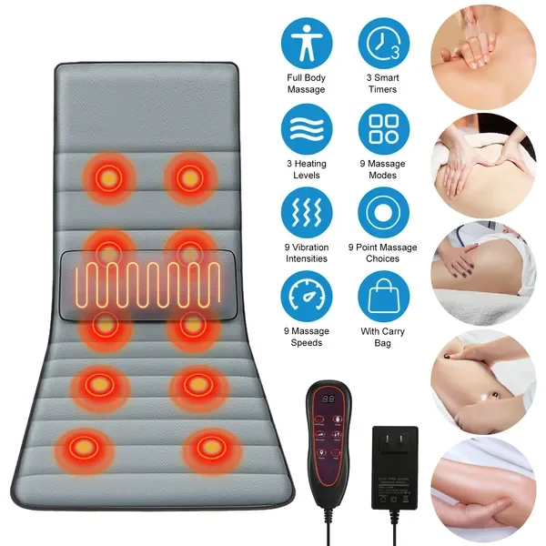 

Electric Massage Mat with Heat & Vibration, Lumbar Support Cushion, 10 Programs, Timer