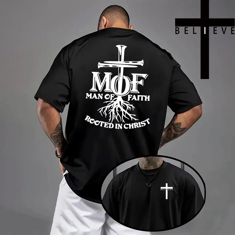 Frühling Sommer Täglich Casual Mode Jesus Kreuz Baumwolle Tees Christus Drucken T-shirt Männer Hohe Qualität Reine Farbe Kurzarm Top – Detail 3