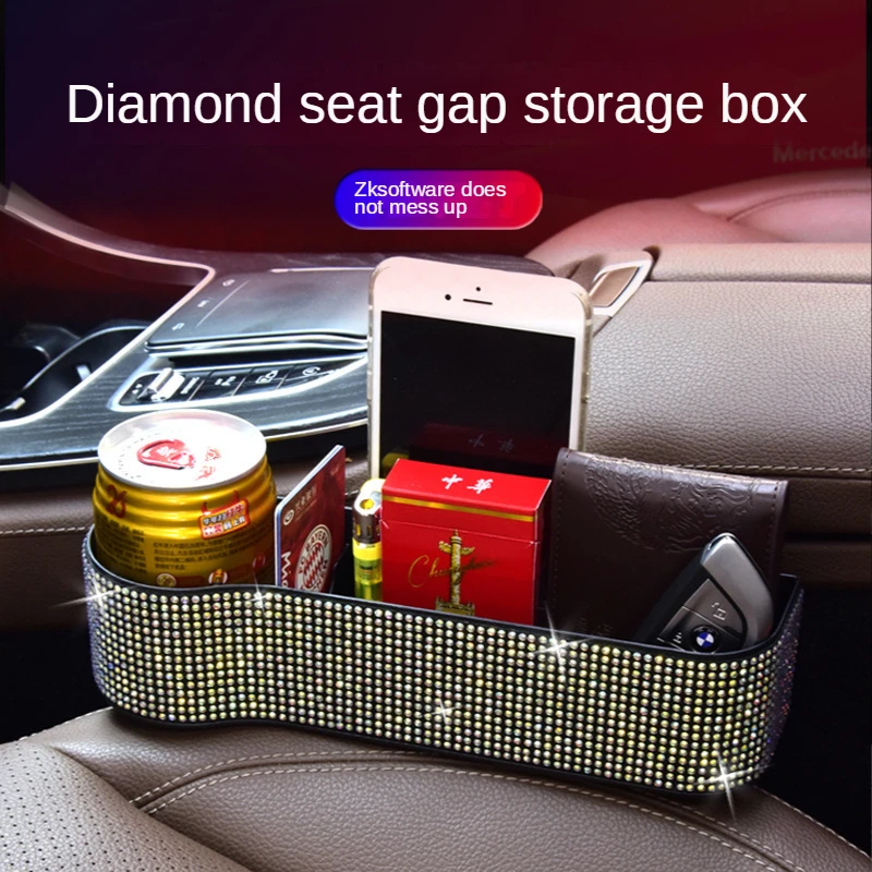 

Car Seat Center Slot Storage Box With Diamond Multifunction Auto Middle Gap Filler Cup Holder Bling Girls Interior Accessories