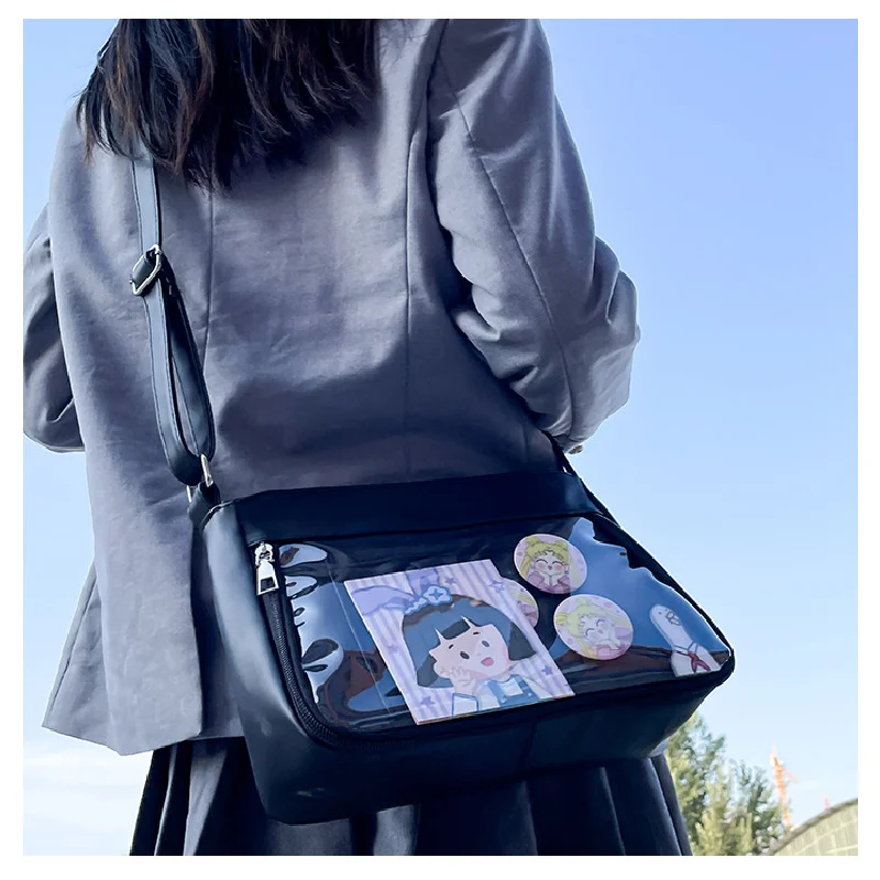 Cute Transparent Ita Bag Women Large Capacity Casual Nylon Crossbody Tote Pouch Girls Doll Display JK Shoulder Shopping Pocket