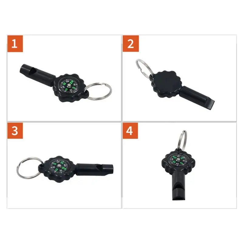 Survival Whistle With Compass Outdoor Multifunctional Tool 2 In1 Compass Integrated Clear & Loud Sound For Hiking Camping