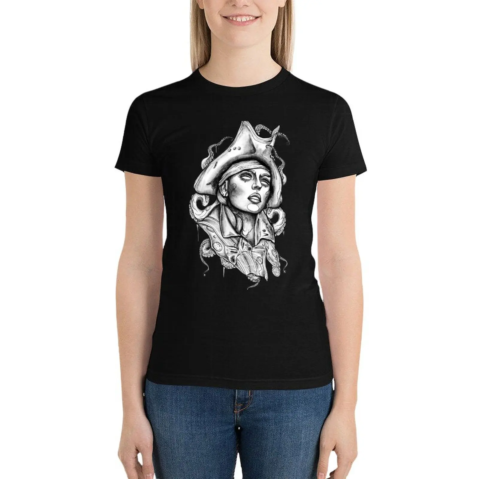 Seawoman,Pirate T-Shirt graphics cute tops rock and roll t shirts for Women