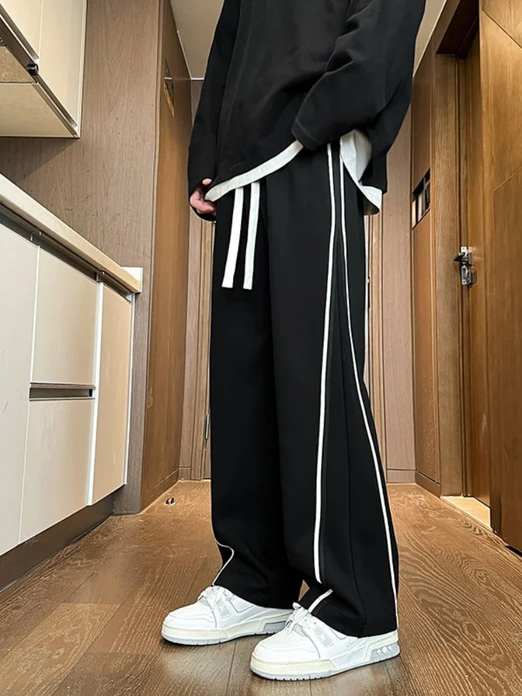 

Мужские спортивные брюки с полосатыми вставками, прямые, свободного кроя, в американском стиле, новинка 2025 года, повседневные, свободные, драпирующиеся, для весны и осени