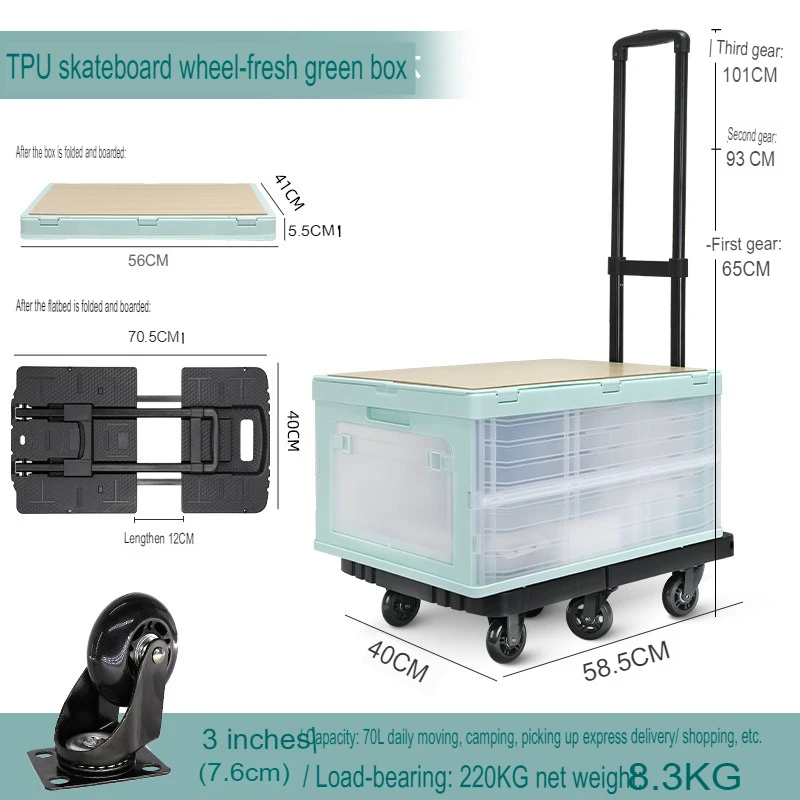 Winkelwagentjes Met De Hand Getrokken Universele Wiel Dieplader Vrachtwagen, Stille Logistiek Magazijn Opvouwbare Handkar Materiaal Hantering Tools