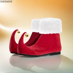 Christmas Adult Elf Santa Claus Shoes Red Ankle Boots with Bells Role Play Accessories Party Stage Performance Props Unisex 2025