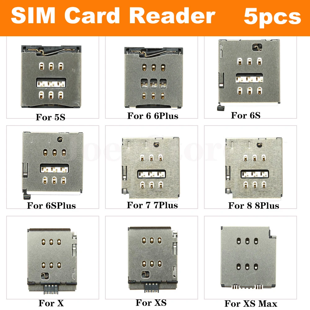 5pcs SIM Card Tray Slot Socket for iPhone 11 12 13 8 7 6 6S Plus X XS Pro Max Inner Micro SIM Card Reader Adapter Repair Part