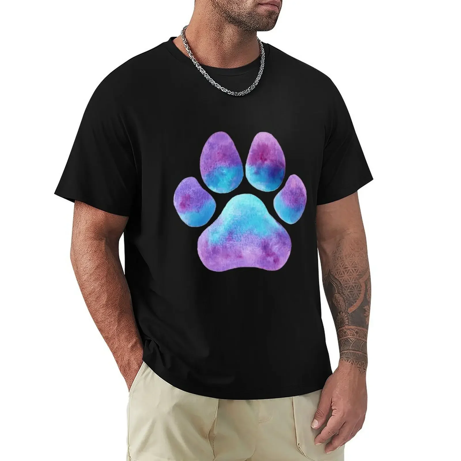 Purple Blue Paw Print T-Shirt customizeds baggy shirts for a boy basketball graphic tees mens fashion