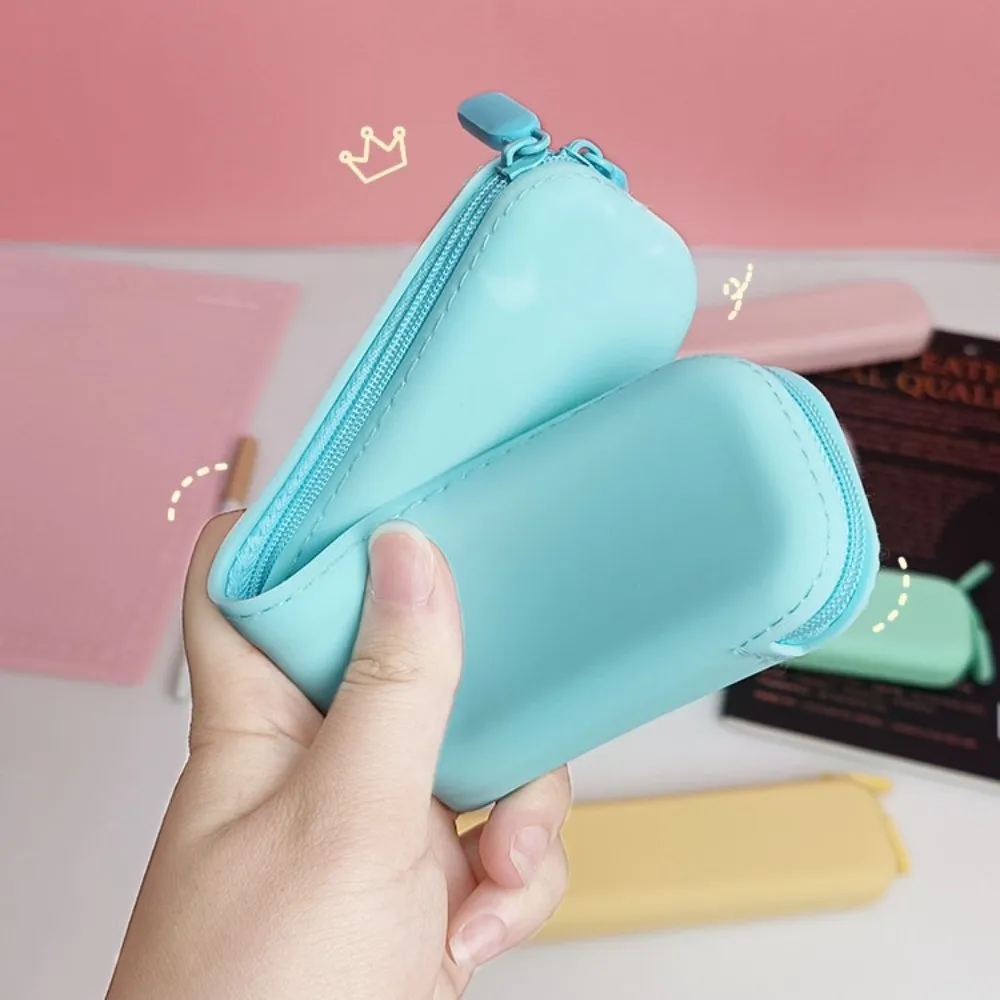 Durable Solid Color Silicone Pencil Case Zipper Multifunctional Pen Bag Soft Macaron Stationery Storage Bag School Supplies