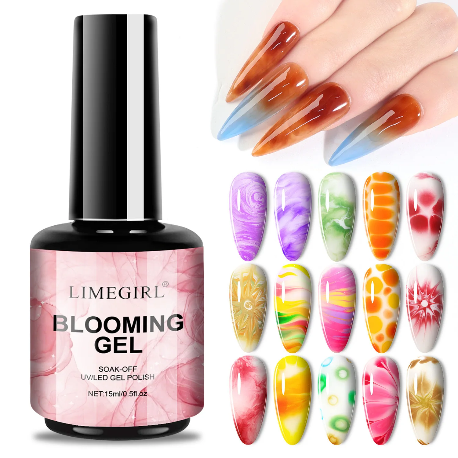 LIMEGIRL 15ML Gel Polish Transparent Effet Marbre UV Soak-Off pour Nail Art