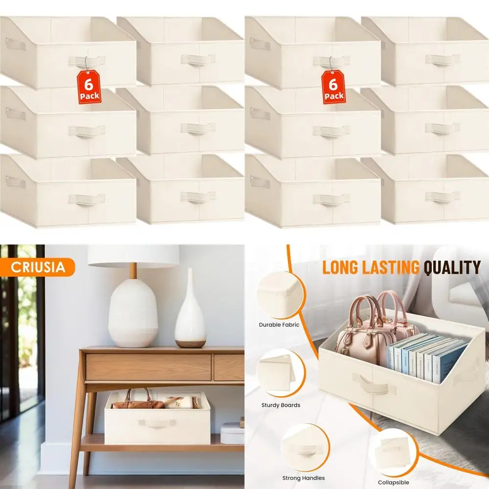 

6-Pack Large Fabric Trapezoid Storage Bins with Handles for Closet Organization