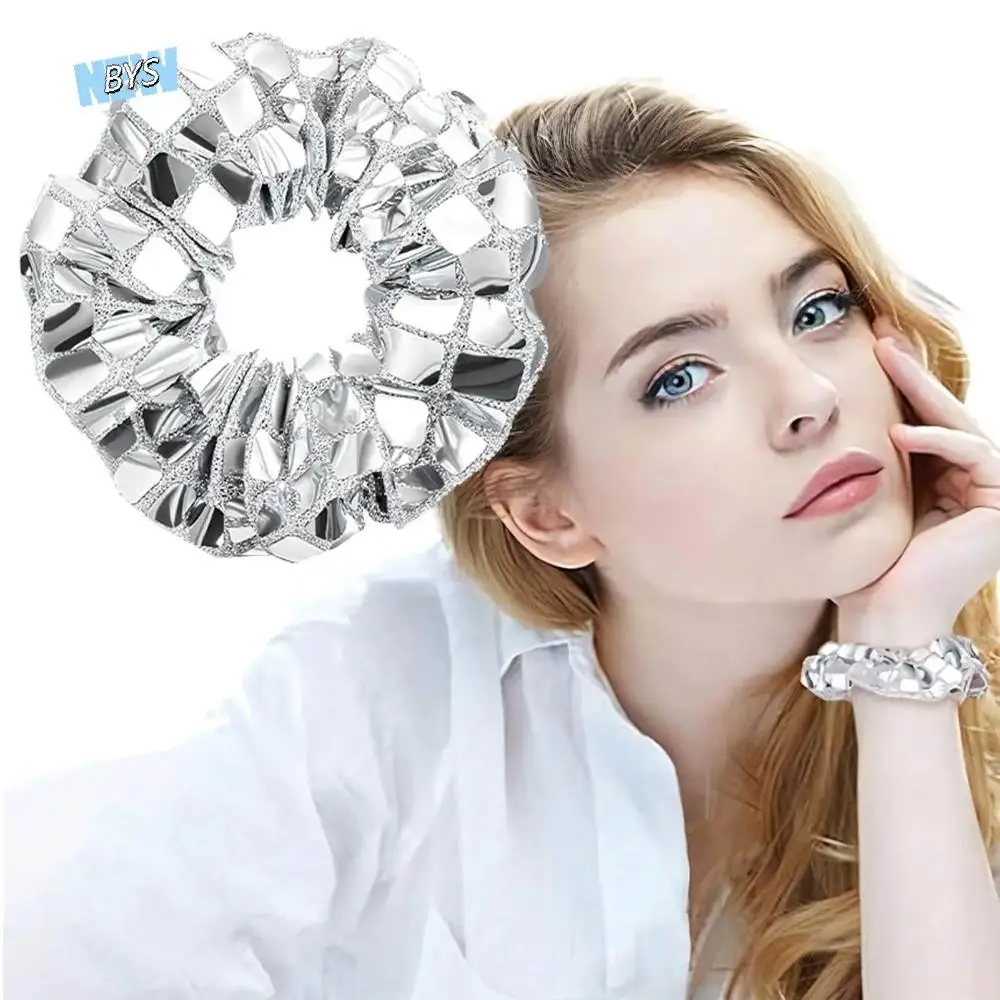 

6pcs Square Sequin Sequin Hair Rope Super Shiny Pleated Design Rubber Bands Set Retro Disco Flashy Women's Hair Ties Girls