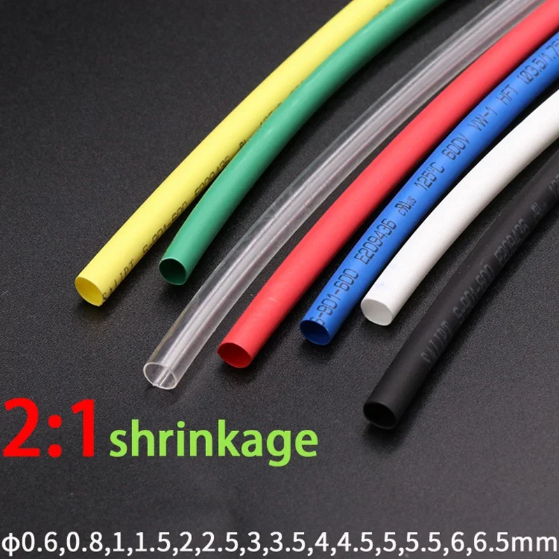 2M Heat Shrink Tube Dia 0.6 0.8mm 1mm 2mm 3mm 4mm 5mm 6mm PE 2:1 Ratio Insulated Cable Sleeve Wire Wrap Electric Cable Repair