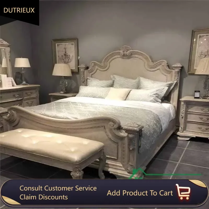 

Elastic High End Double Bed European Soft Wood Upholstered Luxury Queen Beds Bedroom Twin Modern Camas De Dormitorio Furniture
