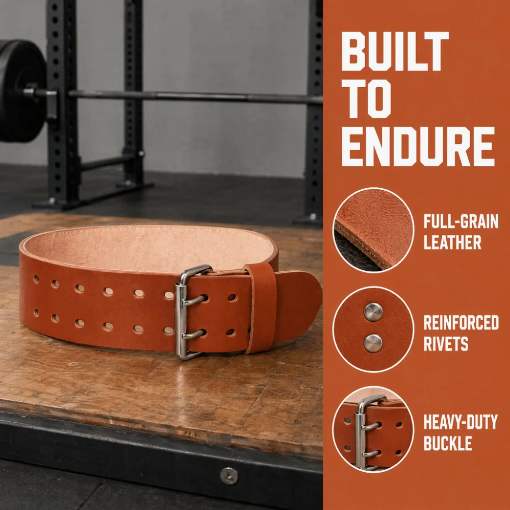 Full Grain Cowhide Weightlifting Belt Adjustable Sturdy Lifting Belt Brown Waist Support Full Grain Cowhide Gym Workouts
