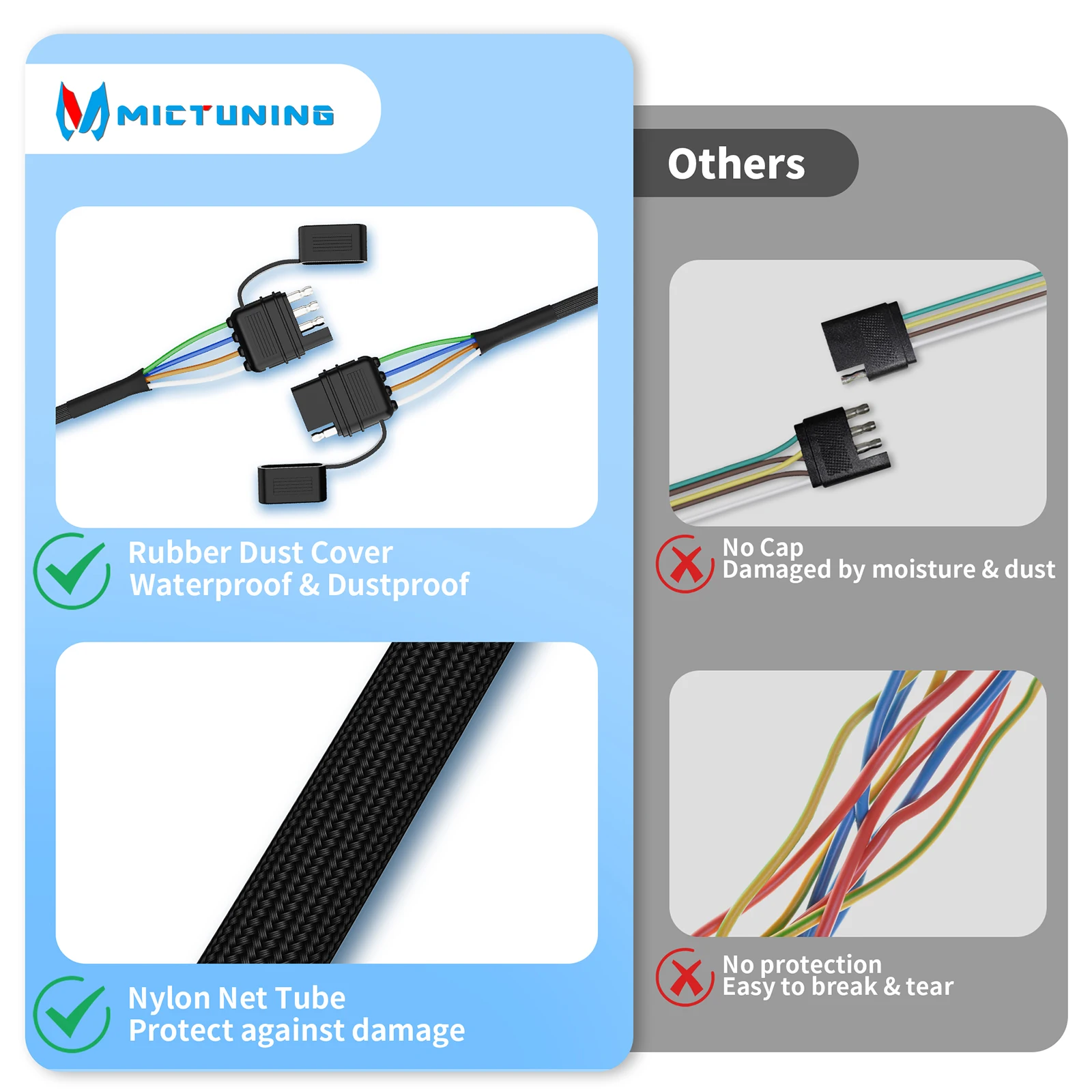 MICTUNING 4-Pin Trailer Extension Cord 12
