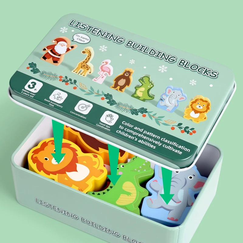 مجموعة بناء التعلم للاستماع مع مكعبات خشبية وبطاقات تفاعلية لتطوير اللغة وألعاب القراءة والأنشطة الحركية الدقيقة هدية
