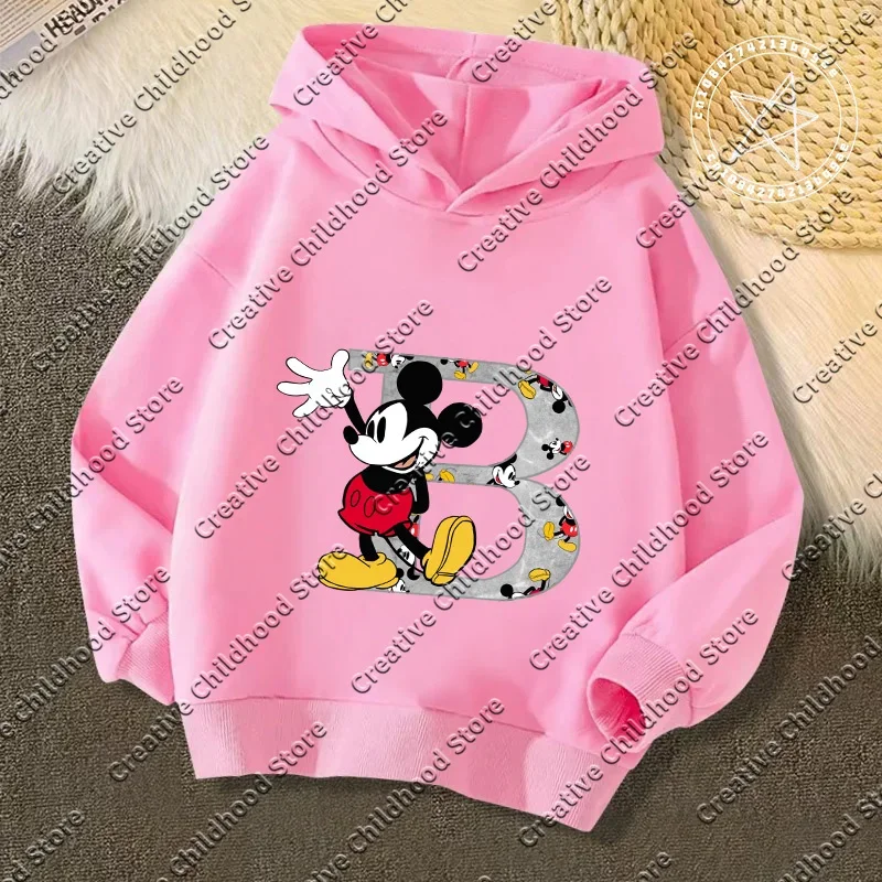 Disney Anime Manga Cartoon Girls Boys   Mickey Children's Hooded Hoodies Letter Sweatshirt Kawaii Pullover Kids Casual Clothing