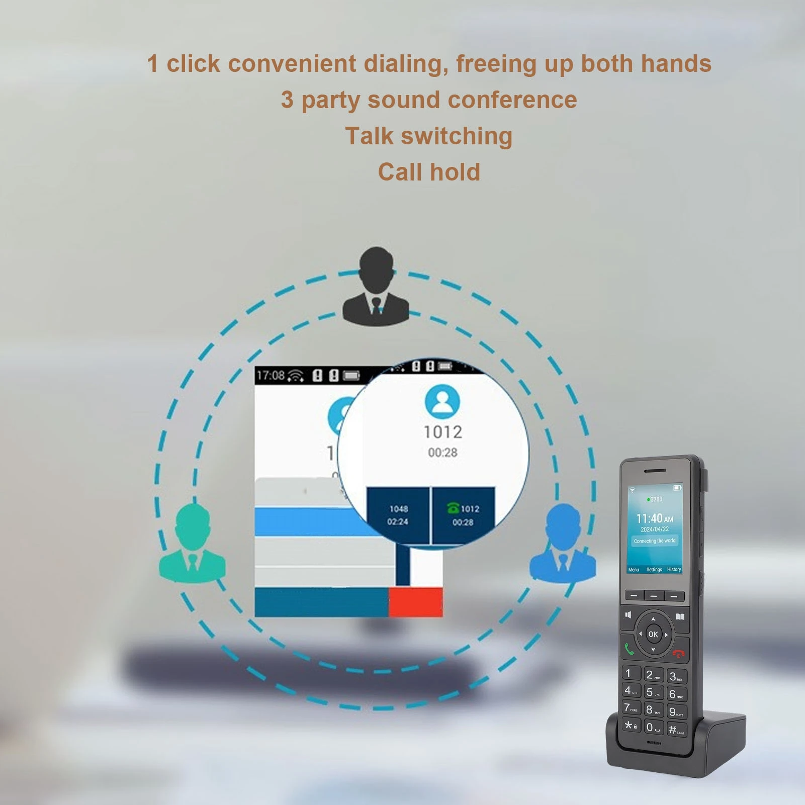 هاتف لاسلكي 4G LTE محمول واي فاي بشاشة ملونة 2.4 بوصة لهاتف Dect VoIP باللون الأسود #4