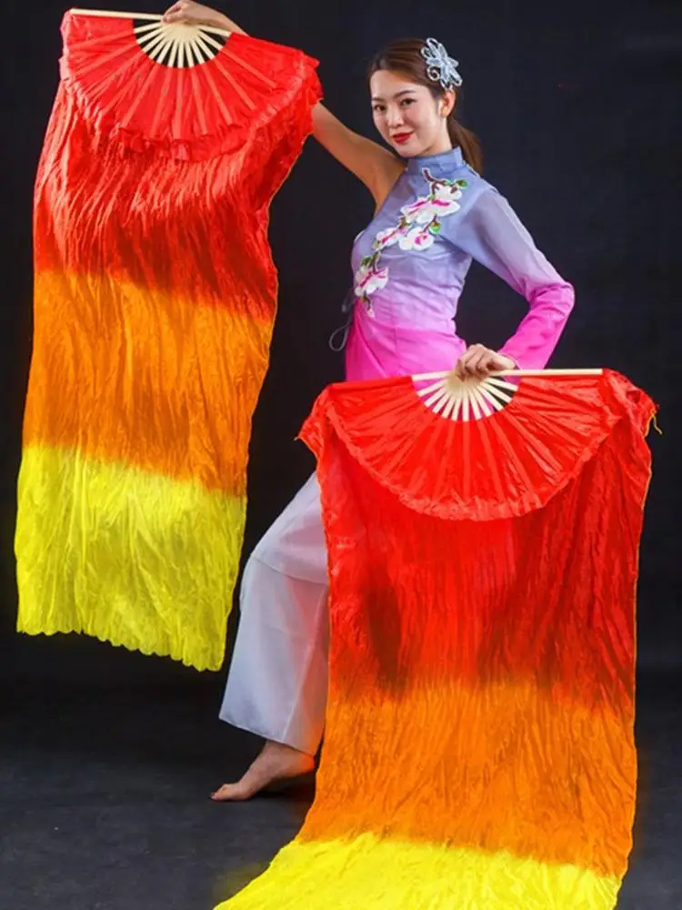 150cm Ms.Belly Dancing Fan Gradient Color Dancer Practice Long Imitation Dance Props Imitation Silk Fans Belly Dance Fans — zdjęcie 2