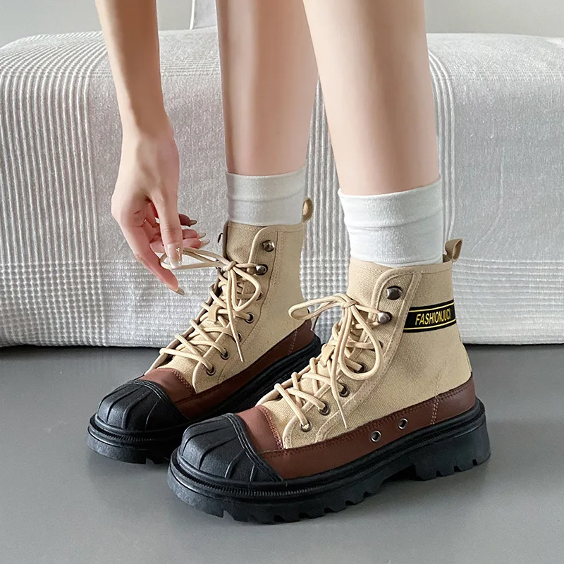 2023 New Creative Edition Chinese Women's Boots Breathable and Comfortable Vulcanized Shoes High Top Canvas Shoes Ladies Autumn