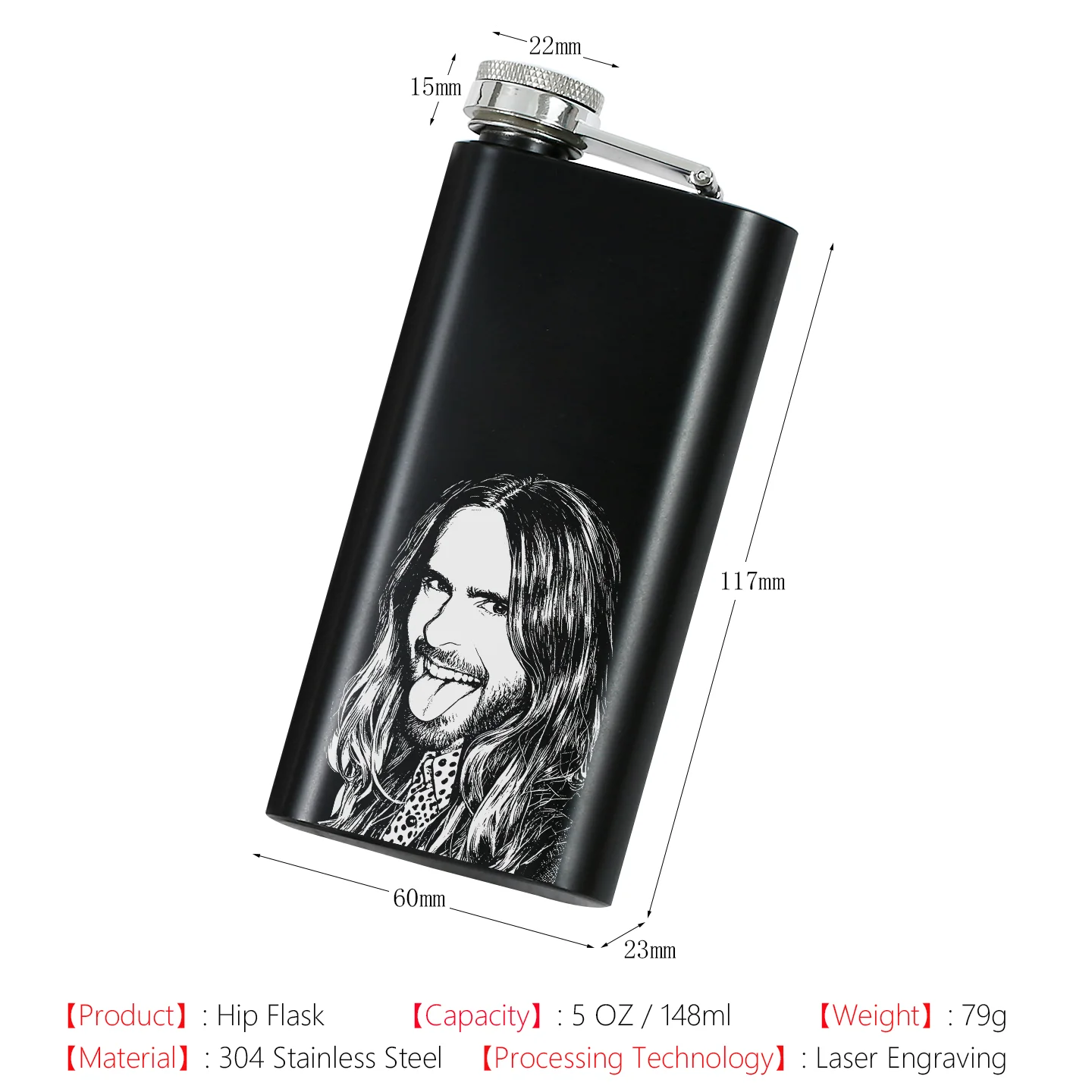 5oz 304 Stainless Steel Rectangular Mini Hip Flask Personalized Custom Photo Signature Laser Engraved Portable Gift For Men