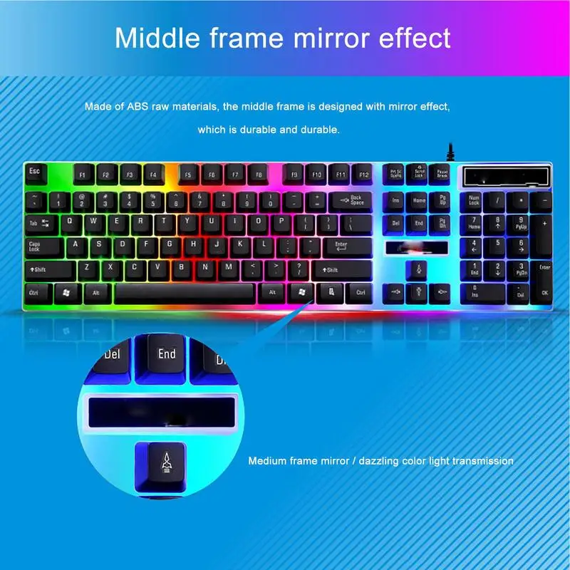 Light Up Keyboard Wired Compact Game Keyboard Floating Mechanical Keyboards Waterproof Clickable Keyboard For Home Desktop Gamer