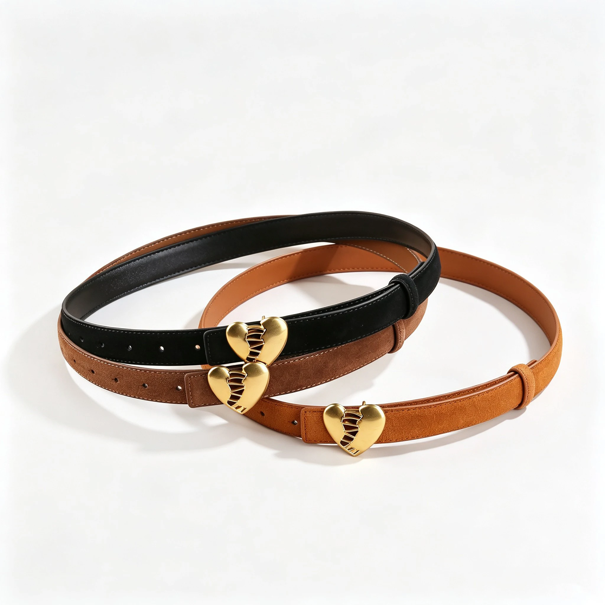 Women Suede Leather Belt Vintage Broken Heart Shape Gold Buckle Skinny Waist Belt Ladies Fashion Decorative Waistband For Jeans