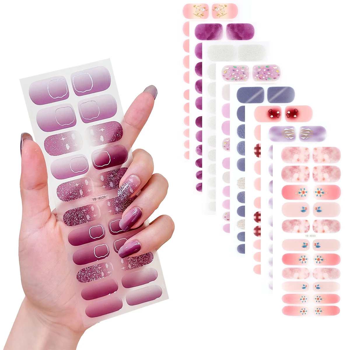 

22Tips Semi-Cured Gel Nail Sticker Pure Color Nail Polish Wraps Long-Lasting Full Cover Gel Sticker Nail Decor