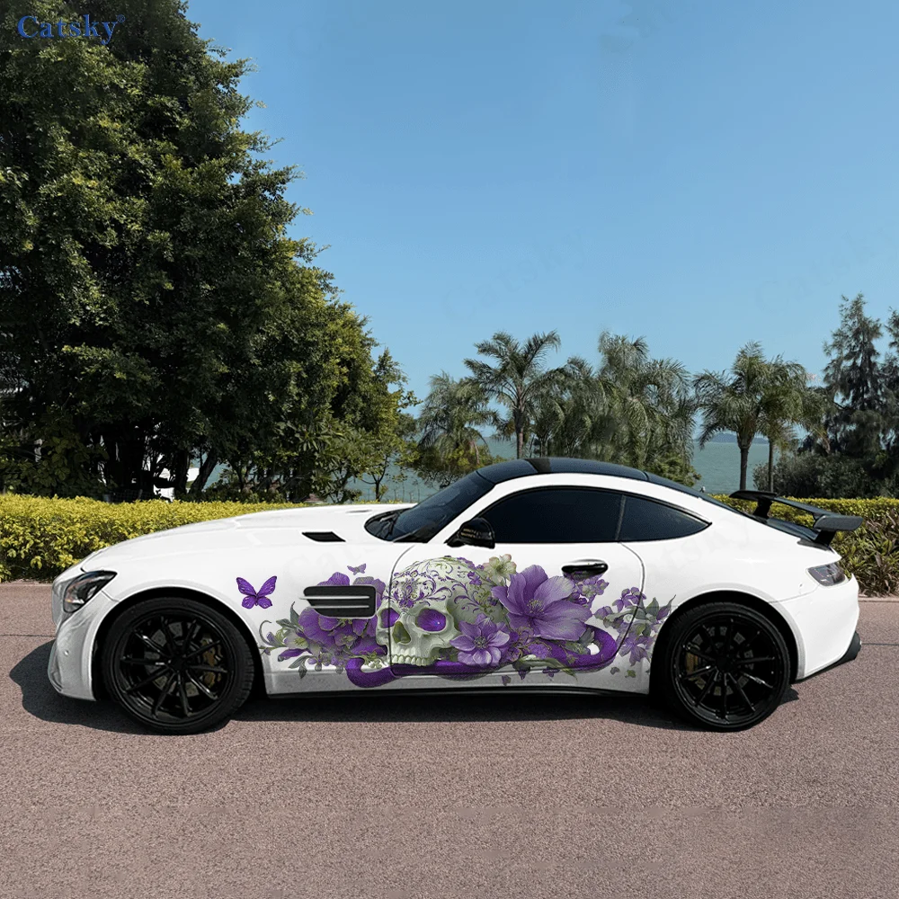 

Gothic Skull Flower Butterfly Car Side Sticker Decor,PVC Waterproof Scratch Resistant Decal,Car Protection,Auto Accessories Gift