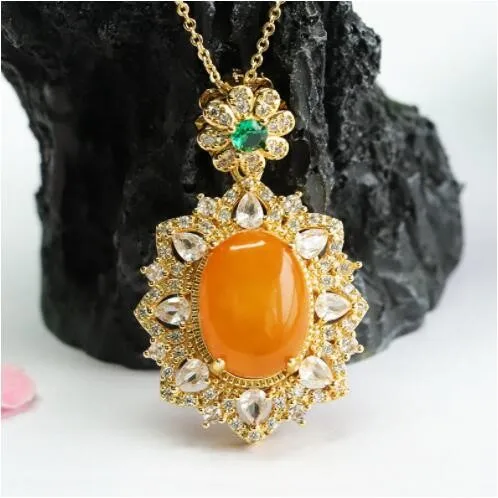 Natural Amber Necklace Women Fine Jewelry Genuine Baltic Yellow Amber Emerald Zircon Ruby Luxury Pendant Gemstone Necklaces