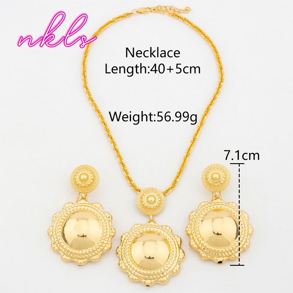 Women Necklce Earring 2 Pcs Jewelry Set Large Pendant Gold Plated Luxury Nigeria Dubai Gold Color Jewelry Sets For Women