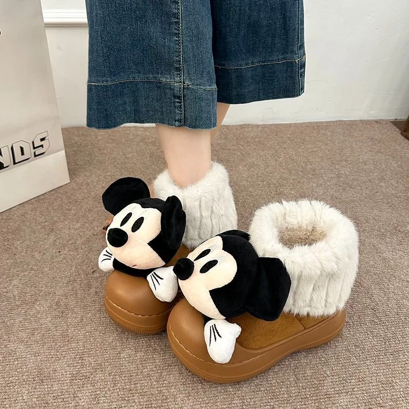 أحذية ديزني اللطيفة على شكل بضائع كرتونية ميكي للنساء، طراز شتوي عصري ومتعدد الاستخدامات، أحذية قطنية حلوة ودافئة #3