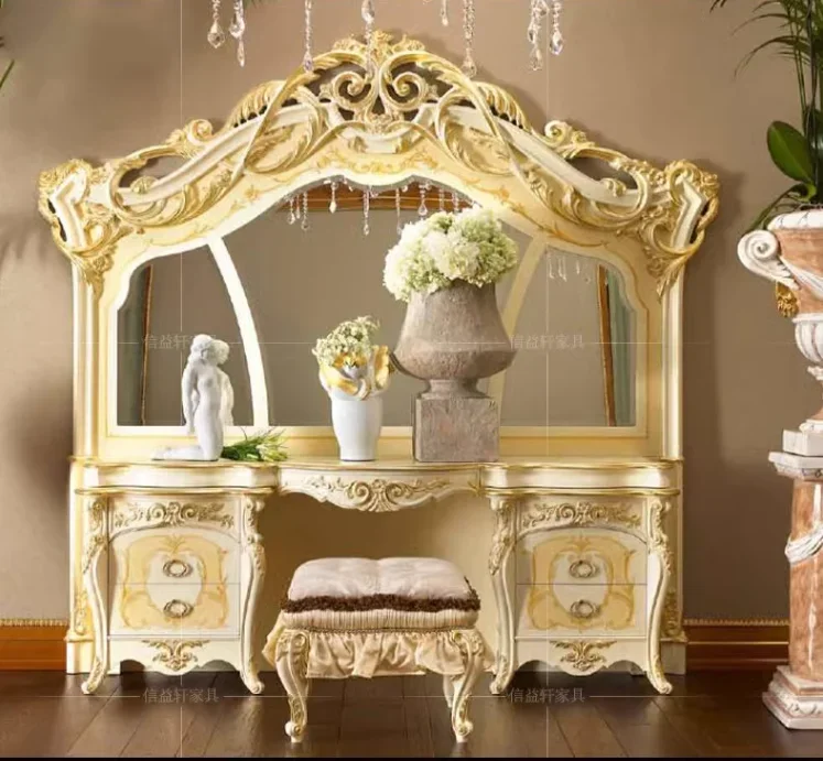 French luxury ivory solid wood dressing table European Italian court carved makeup table villa bedroom desk