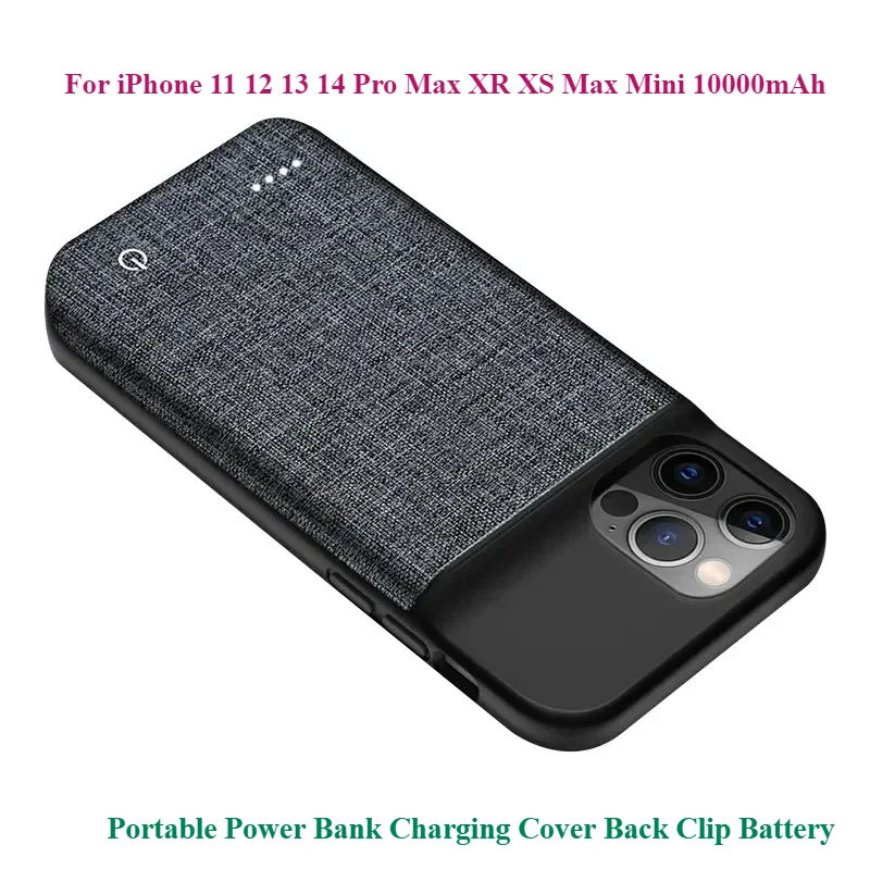 

For iPhone 11 12 13 14 Pro Max XR XS Max Mini 10000mAh Battery Charger Case Portable Power Bank Charging Cover Back Clip Battery