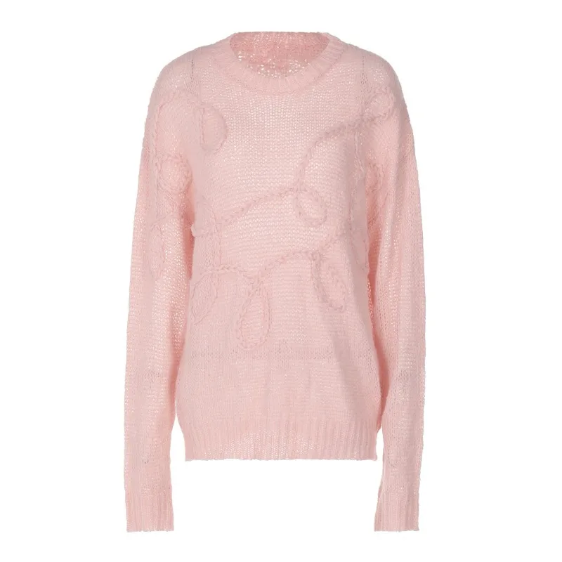 Осень-зима ленивый свитер свободные пальто женский вязаный пуловер топы с вышивкой с длинным рукавом Harajuku эстетический белый трикотаж Mujer