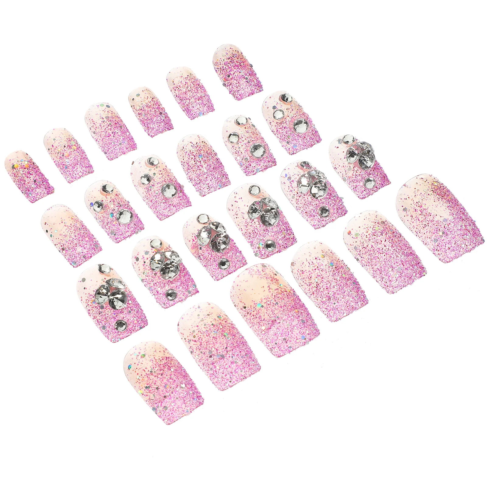 24개 반짝이 인조 손톱 보라색 인조 손톱 풀 커버 가짜 손톱 팁 여성용 매니큐어 파티 웨딩용
