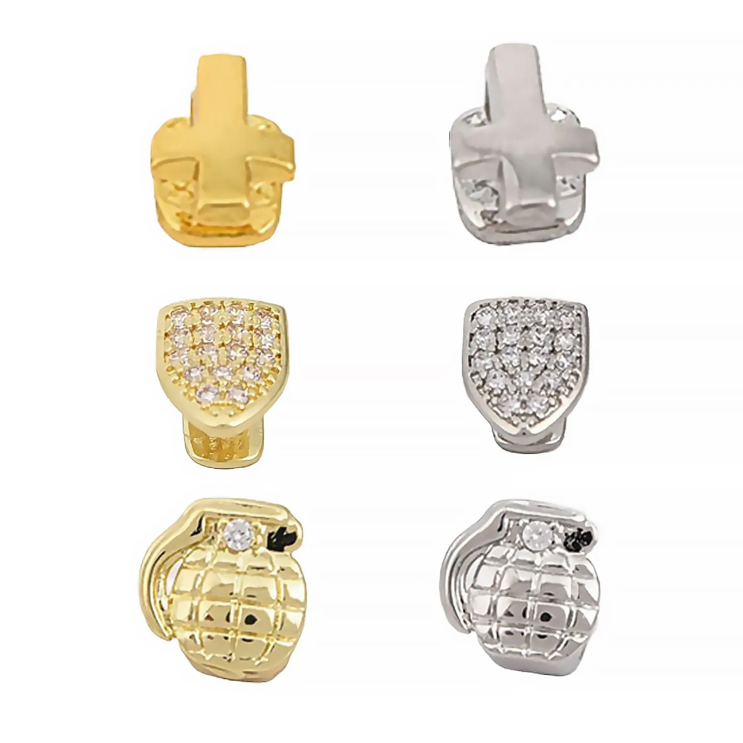 6PCS/Set Hip Hop Teeth Grillz Fashion Rhinestones Gold Silver Color Removable Grills Dental Mouth Punk Teeth Caps Party Jewelry