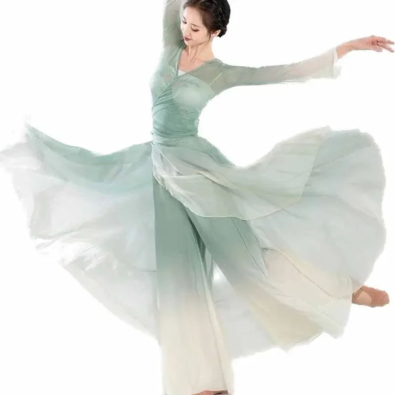 Costumi di prestazione del ballerino classico cardigan elegante pratica vestiti corpo rima lunga garza esterna danza popolare in stile cinese