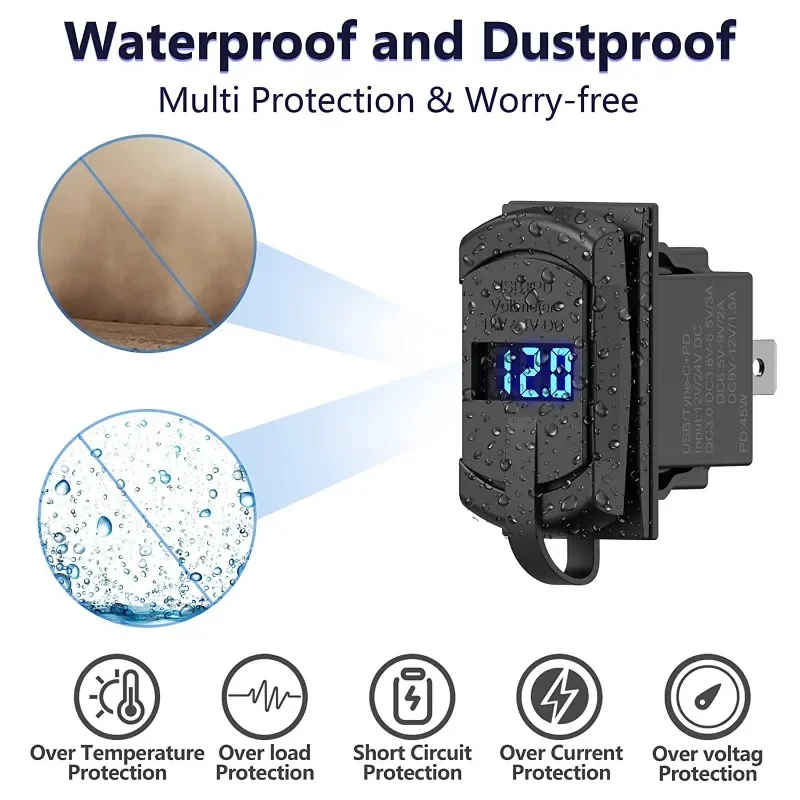 Dual-Port-Schnellladegerät für Wohnmobile und Marine, wasserdichtes 12-V/24-V-Autoladegerät mit LED-Anzeige, universelle Passform für Boote und Wohnmobile