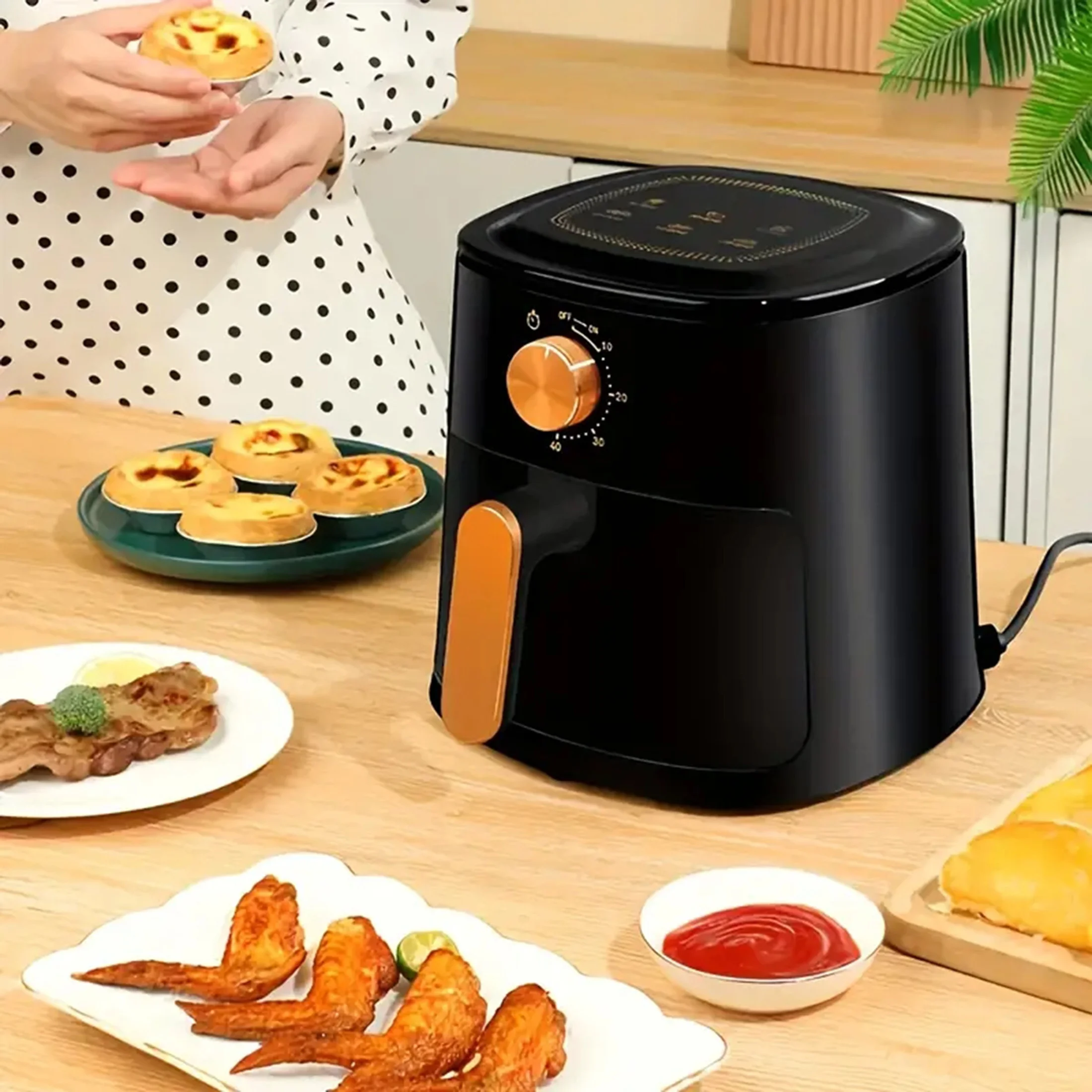 1pc Air fryer, electric fryer, oil-free fryer, with touch control, suitable for household sizes and kitchen cooking essentials