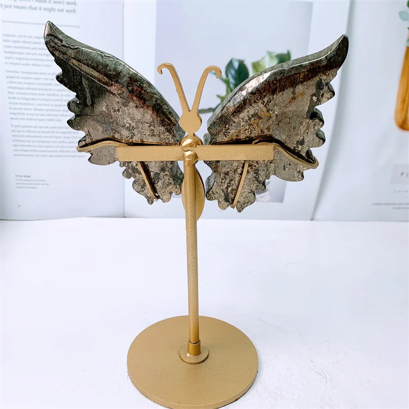 Natural Pyrite Butterfly Wings Crystal Carving Crafts Healing Energy Stone Fengshui Birthday Gift Home Decoration 1pair