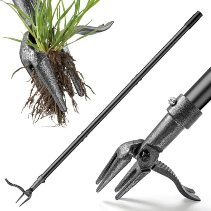 

Weed Puller Tool 45" All-Metal Stand Up Heavy Duty Weeder Hand Tool with 4-Claw Steel Head and Long Handle, Garden Weeding Tool