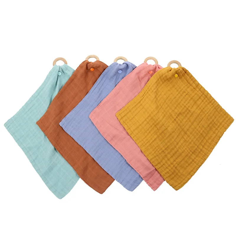 

HappyFlute Hot Sale Baby Soothing Towel Importable Sleep Towel Bamboo Cotton Plain Color Baby Hand Grasping Saliva Towel Bibs