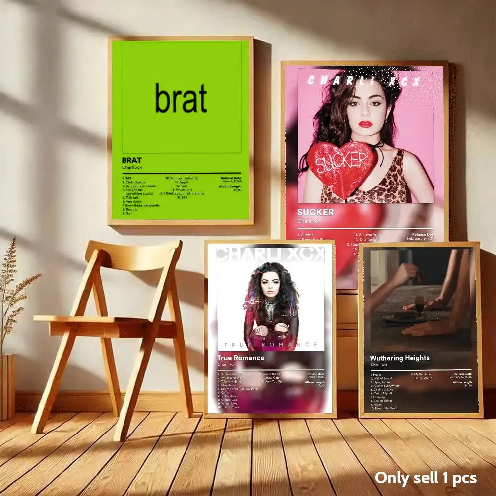 C-Charli X-XCX BRAT Poster Home Living Bed Room Bar Hallway Sticky Wall Art Printing Aesthetic Decor