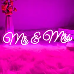 Mr and Mrs Neon Sign for Wedding LED Backdrop Wall Decor USB Reception Decoration Gifts for Anniversary Engagement Banquet