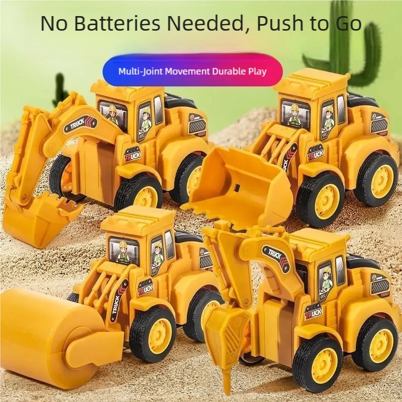 Popular Overseas Push-And-Play Construction Vehicle Toys for Ages 3 and Above, 4-Piece Set Including Excavator, Bulldozer, Road Roller, and Earth-Moving Machine, No Batteries Needed, Push-And-Play Construction Cars, Children's Realistic Pretend Play Toys, Preferred Birthday Gifts for Boys and Girls, Durable Abs Toy Cars, Beach Sand Toys, Stress-Relief Toys, Birthday Gifts, Children's Party Favors, Holiday Gifts