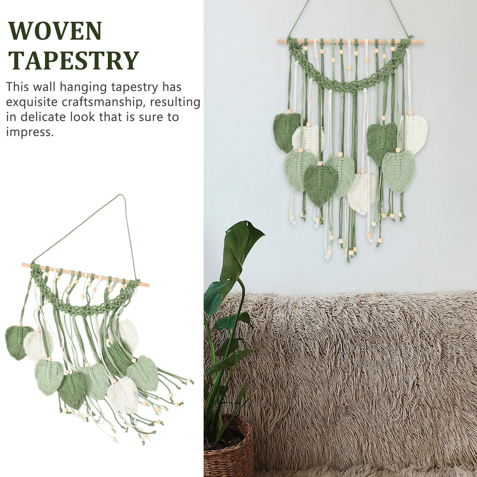 

Leaf Pattern Woven Tapestry Macrame Wall Hanging Decor in Nordic Style for Bedroom Living Room Aesthetic Appeal